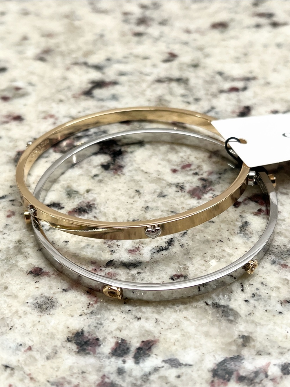 Coach Bangle Set of 2 Bracelets Goldtone and Silvertone with Dust Bag NWT